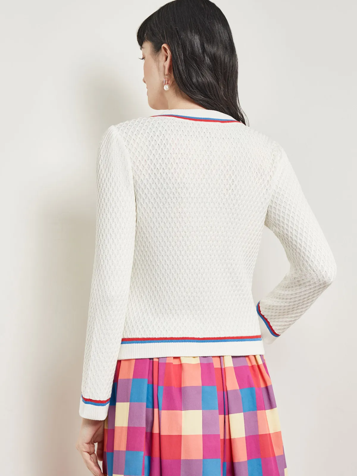 Jackets & Coats|Misook Heritage Fit Jacket - Intarsia Soft Knit NewIvory/AdriaticBlue/RadiantPink