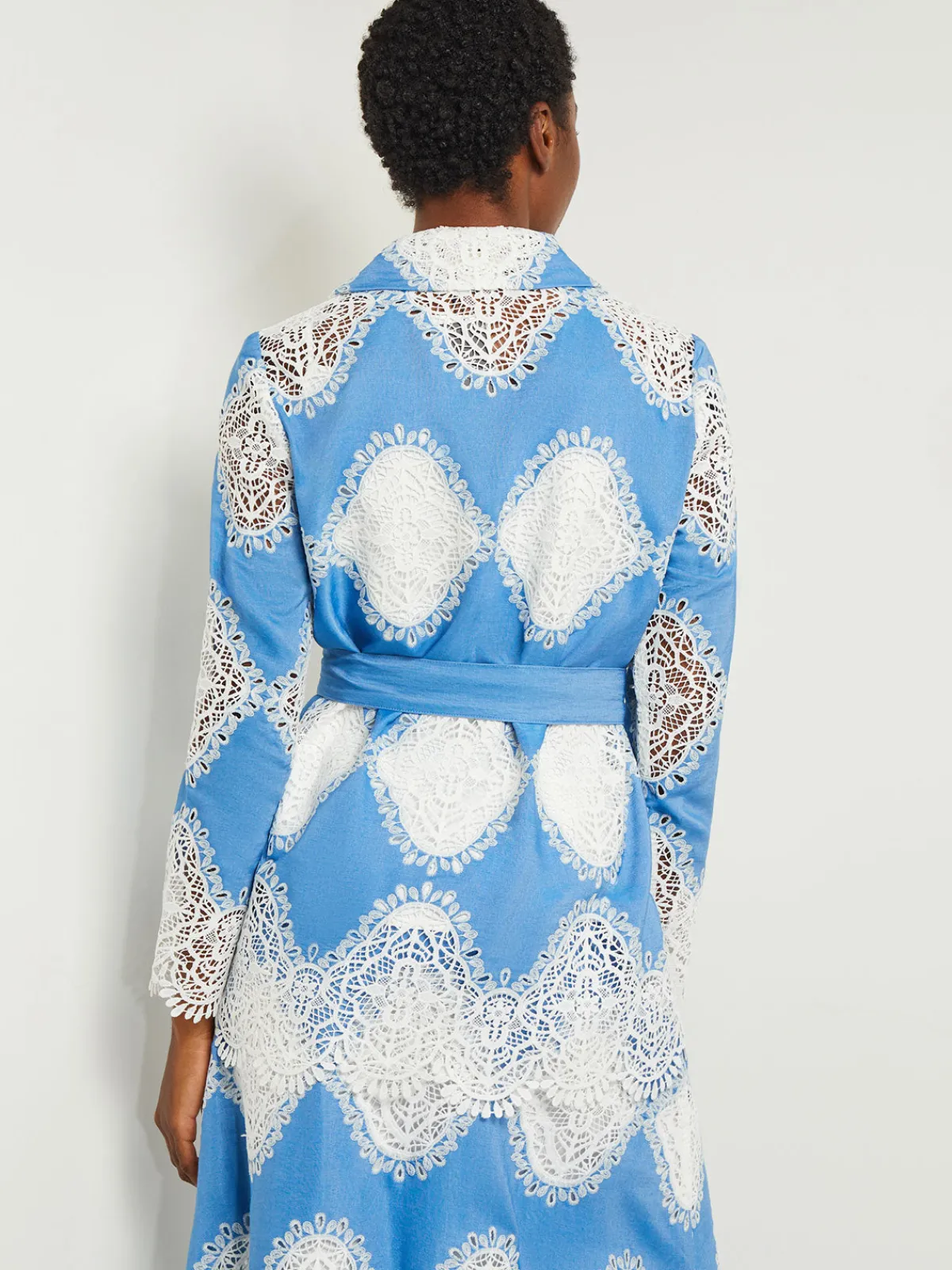 Jackets & Coats|Misook Heritage Fit Jacket - Lace Inset Novelty Woven AdriaticBlue/White