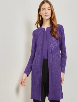 Jackets & Coats|Misook Heritage Fit Jewel Neck Jacquard Knit Jacket PlumRoyale
