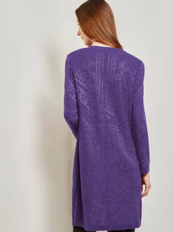 Jackets & Coats|Misook Heritage Fit Jewel Neck Jacquard Knit Jacket PlumRoyale