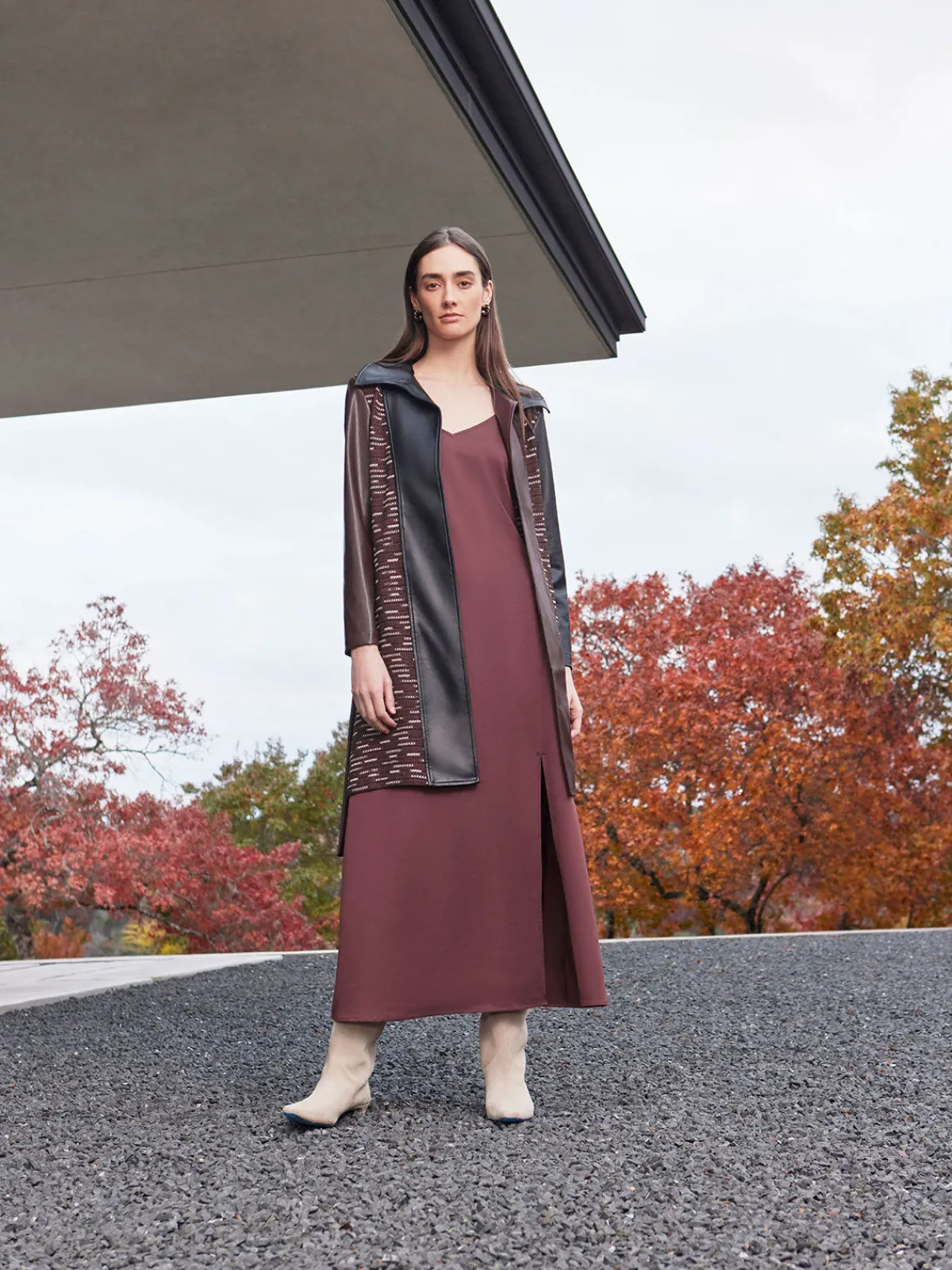 Jackets & Coats|Misook Heritage Fit Mixed Media Multi-Panel Topper Mahogany/Black/NewIvory