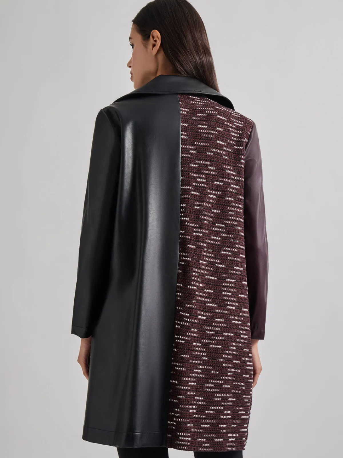 Jackets & Coats|Misook Heritage Fit Mixed Media Multi-Panel Topper Mahogany/Black/NewIvory