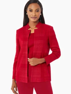 Jackets & Coats|Misook Heritage Fit Multi-Directional Pattern Knit Jacket Rouge