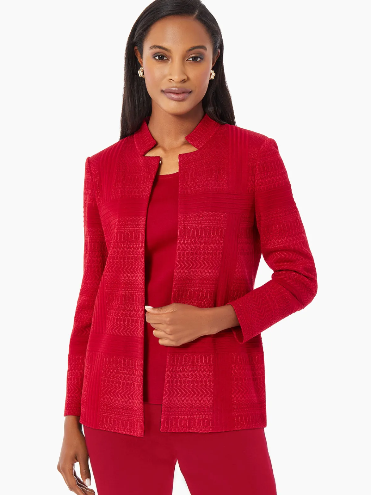 Jackets & Coats|Misook Heritage Fit Multi-Directional Pattern Knit Jacket Rouge