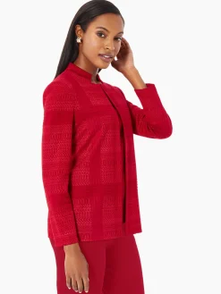 Jackets & Coats|Misook Heritage Fit Multi-Directional Pattern Knit Jacket Rouge