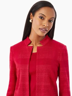 Jackets & Coats|Misook Heritage Fit Multi-Directional Pattern Knit Jacket Rouge