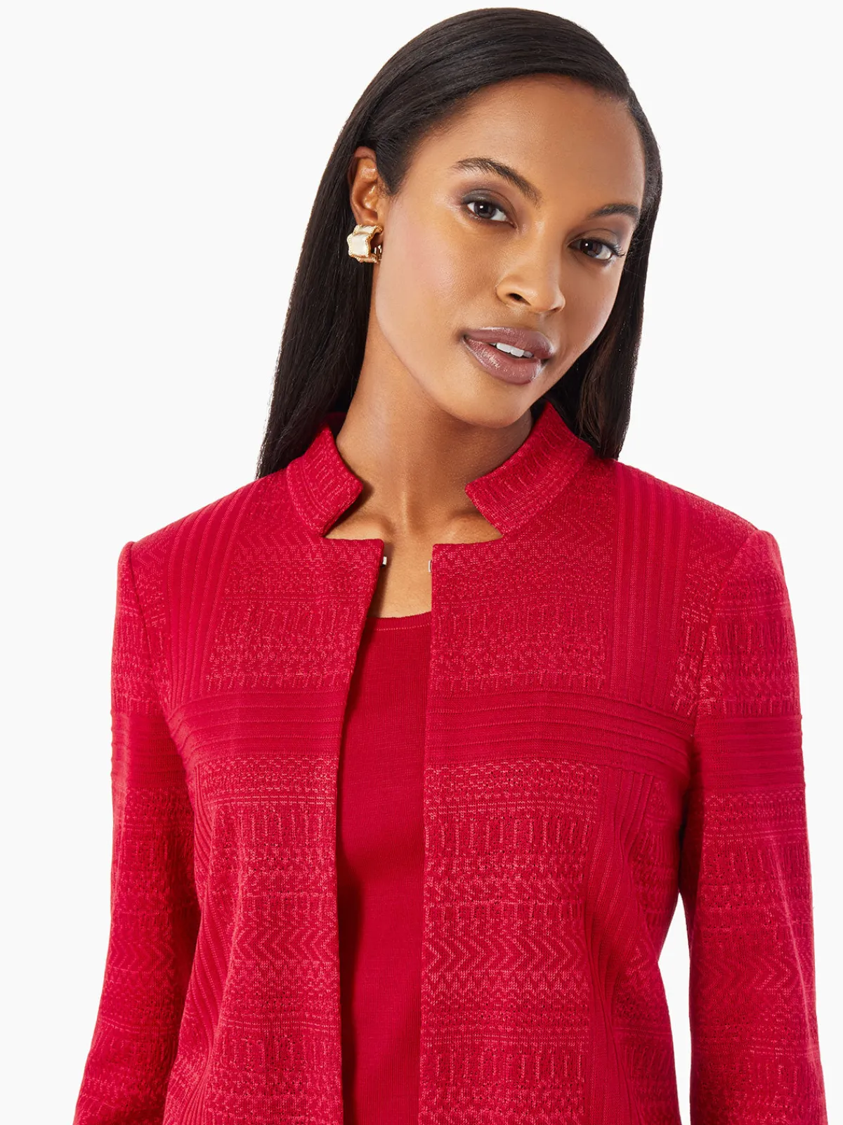 Jackets & Coats|Misook Heritage Fit Multi-Directional Pattern Knit Jacket Rouge