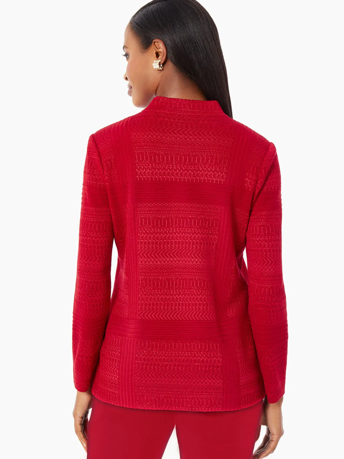 Jackets & Coats|Misook Heritage Fit Multi-Directional Pattern Knit Jacket Rouge