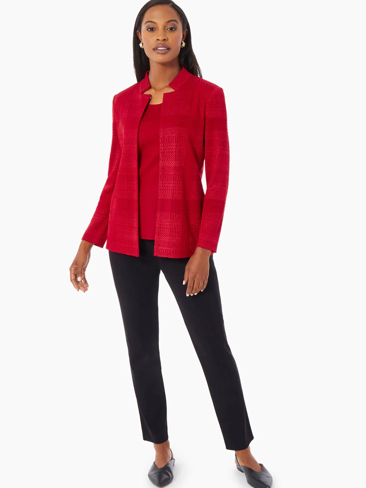 Jackets & Coats|Misook Heritage Fit Multi-Directional Pattern Knit Jacket Rouge
