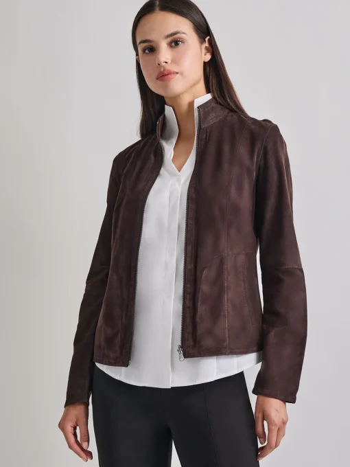 Jackets & Coats|Misook Heritage Fit Reversible Suede Leather Jacket Mahogany/Macchiato