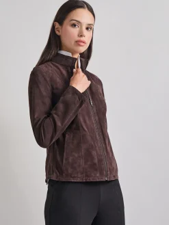 Jackets & Coats|Misook Heritage Fit Reversible Suede Leather Jacket Mahogany/Macchiato