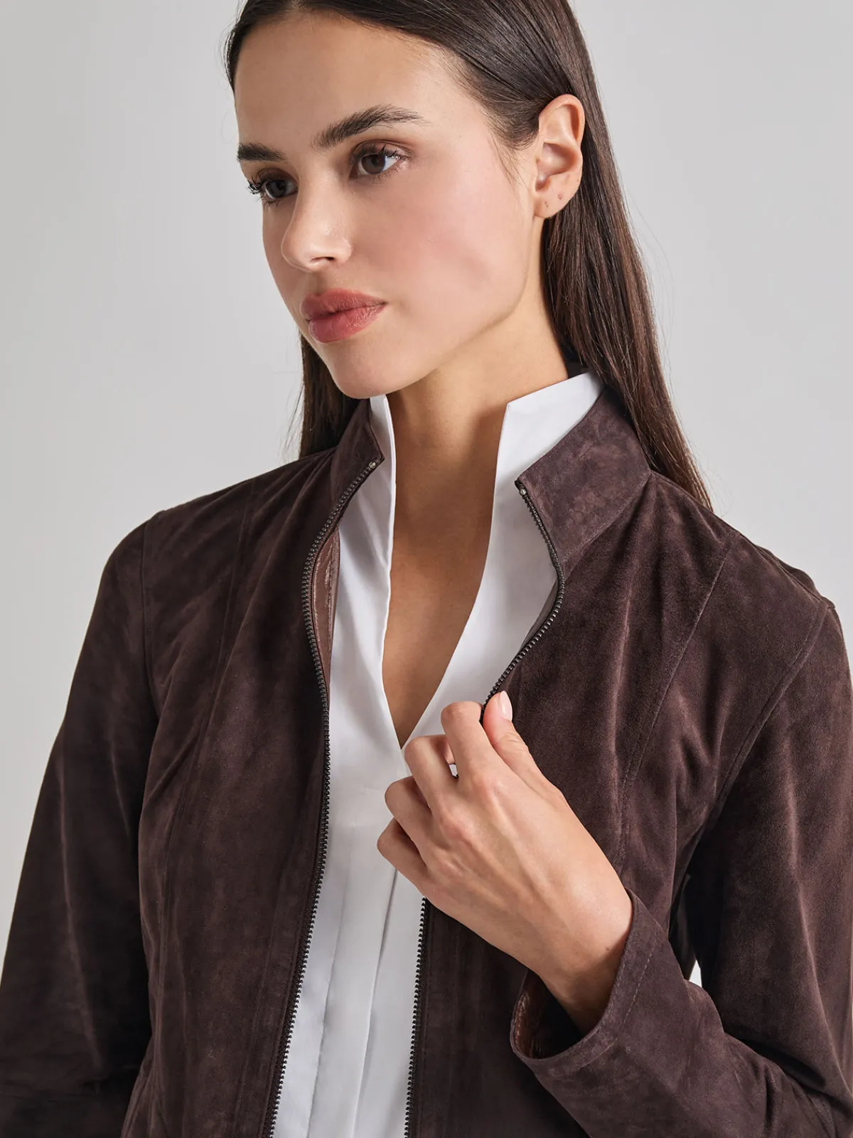 Jackets & Coats|Misook Heritage Fit Reversible Suede Leather Jacket Mahogany/Macchiato