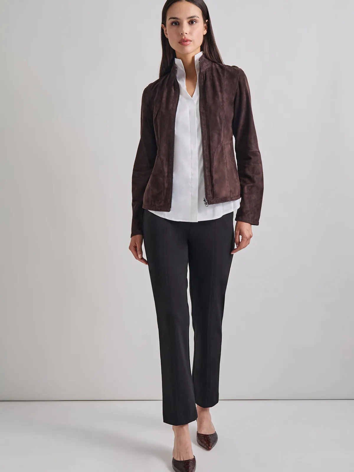 Jackets & Coats|Misook Heritage Fit Reversible Suede Leather Jacket Mahogany/Macchiato