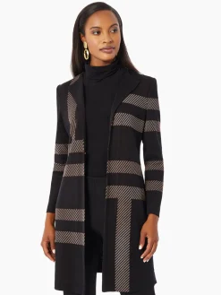 Jackets & Coats|Misook Heritage Fit Side Button Detail Graphic Pattern Knit Duster Mink/Black