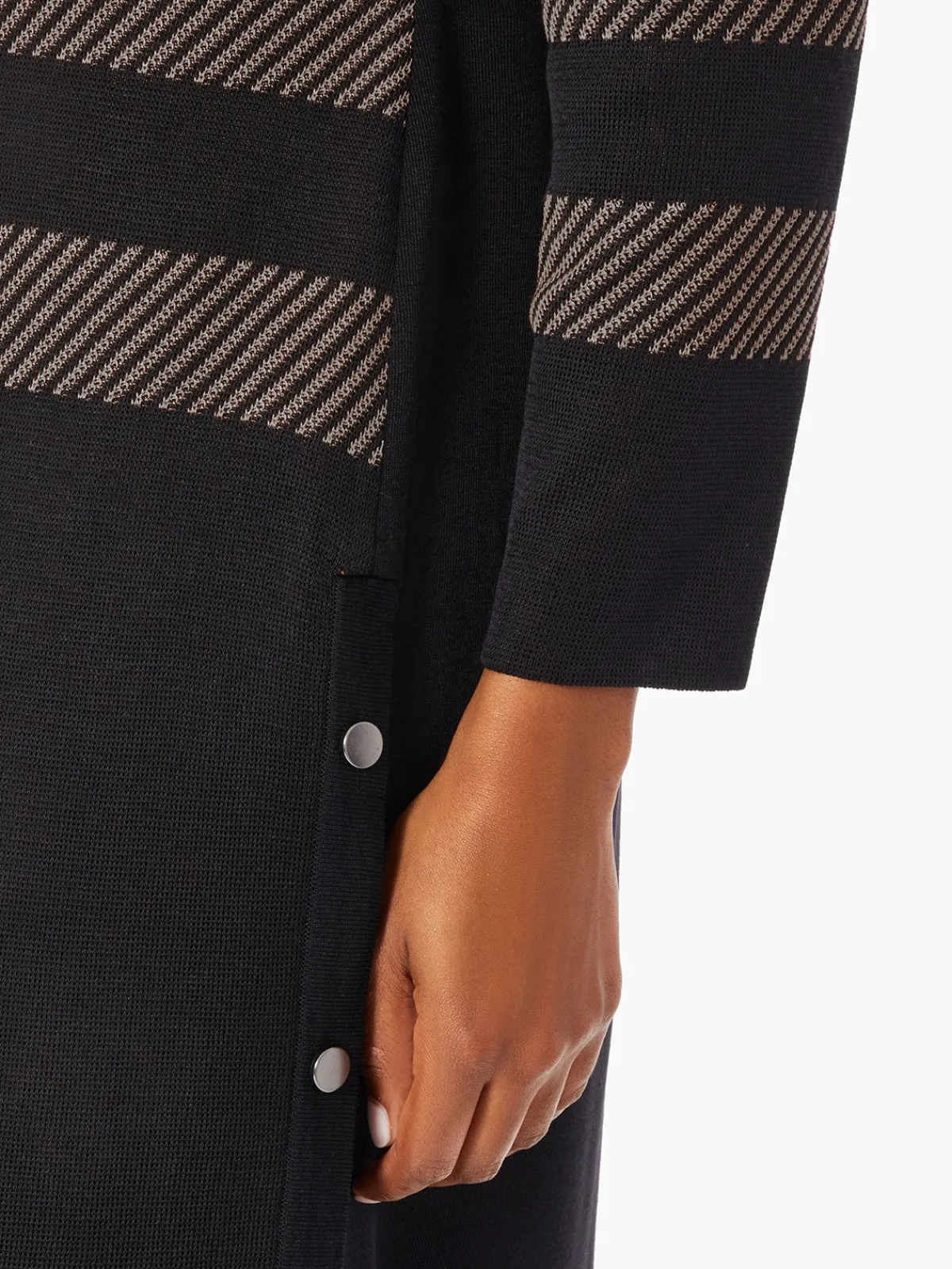 Jackets & Coats|Misook Heritage Fit Side Button Detail Graphic Pattern Knit Duster Mink/Black