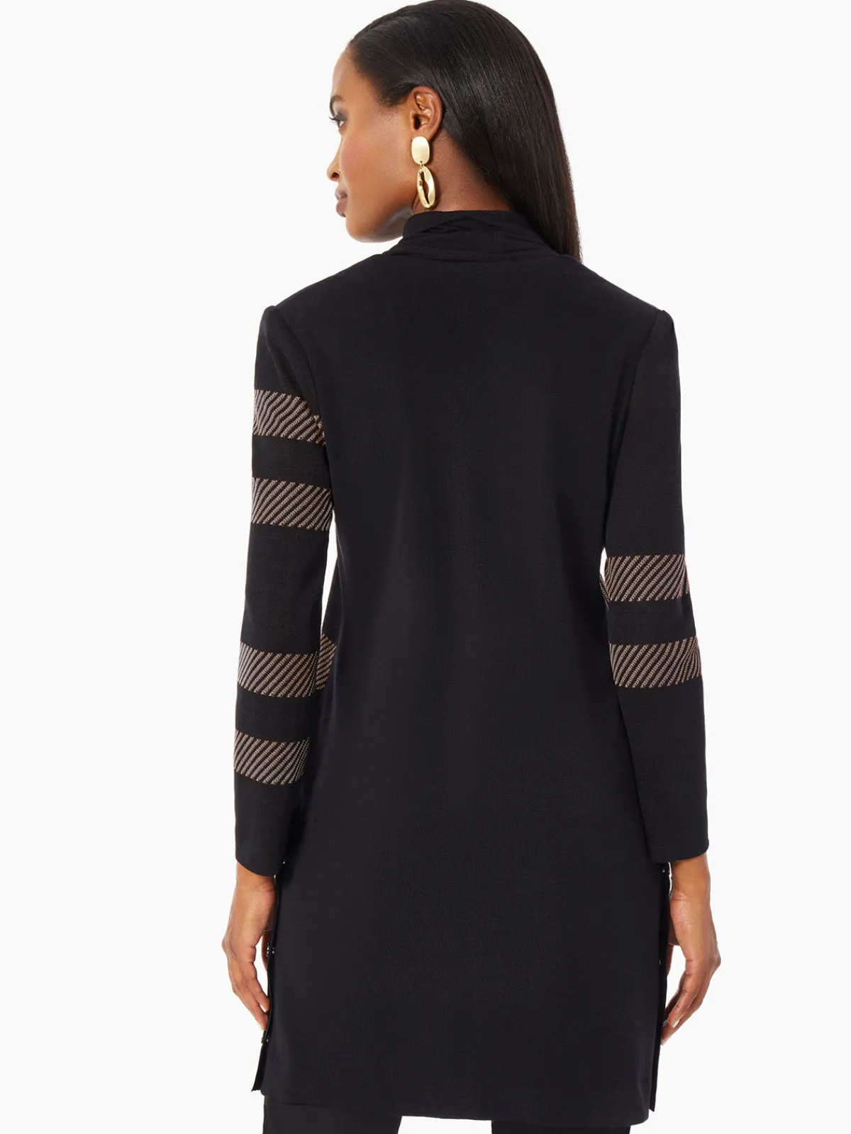 Jackets & Coats|Misook Heritage Fit Side Button Detail Graphic Pattern Knit Duster Mink/Black