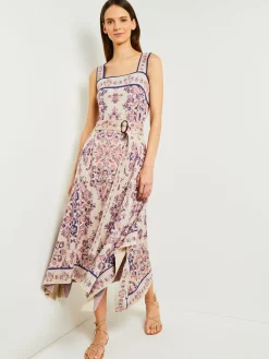 Dresses|Misook High-Low A-Line Dress - Soft Jacquard Knit Biscotti/PorcelainPink/OceanCoral/Mazarine