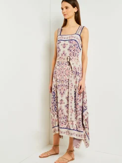 Dresses|Misook High-Low A-Line Dress - Soft Jacquard Knit Biscotti/PorcelainPink/OceanCoral/Mazarine