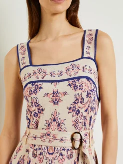 Dresses|Misook High-Low A-Line Dress - Soft Jacquard Knit Biscotti/PorcelainPink/OceanCoral/Mazarine
