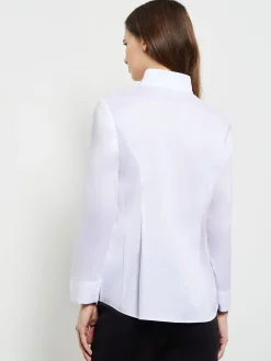 Blouses & Shirts|Tops & Tees|Misook Hi-Neck Stretch Cotton Blouse White
