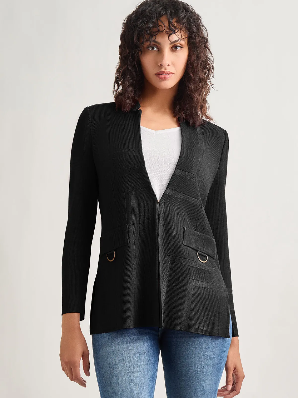 Jackets & Coats|Misook Inverted Notch Collar Tailored Knit Jacket Black