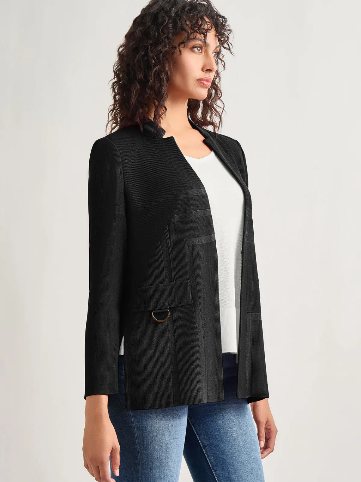 Jackets & Coats|Misook Inverted Notch Collar Tailored Knit Jacket Black