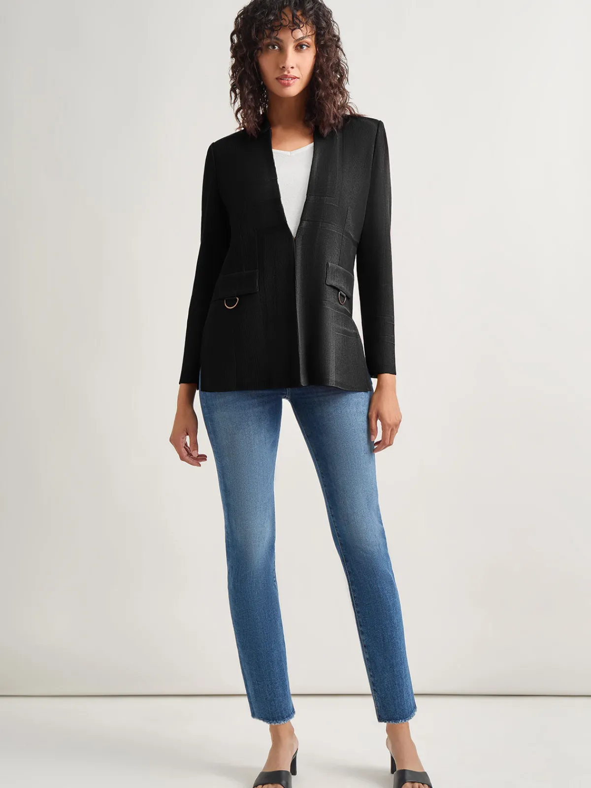 Jackets & Coats|Misook Inverted Notch Collar Tailored Knit Jacket Black
