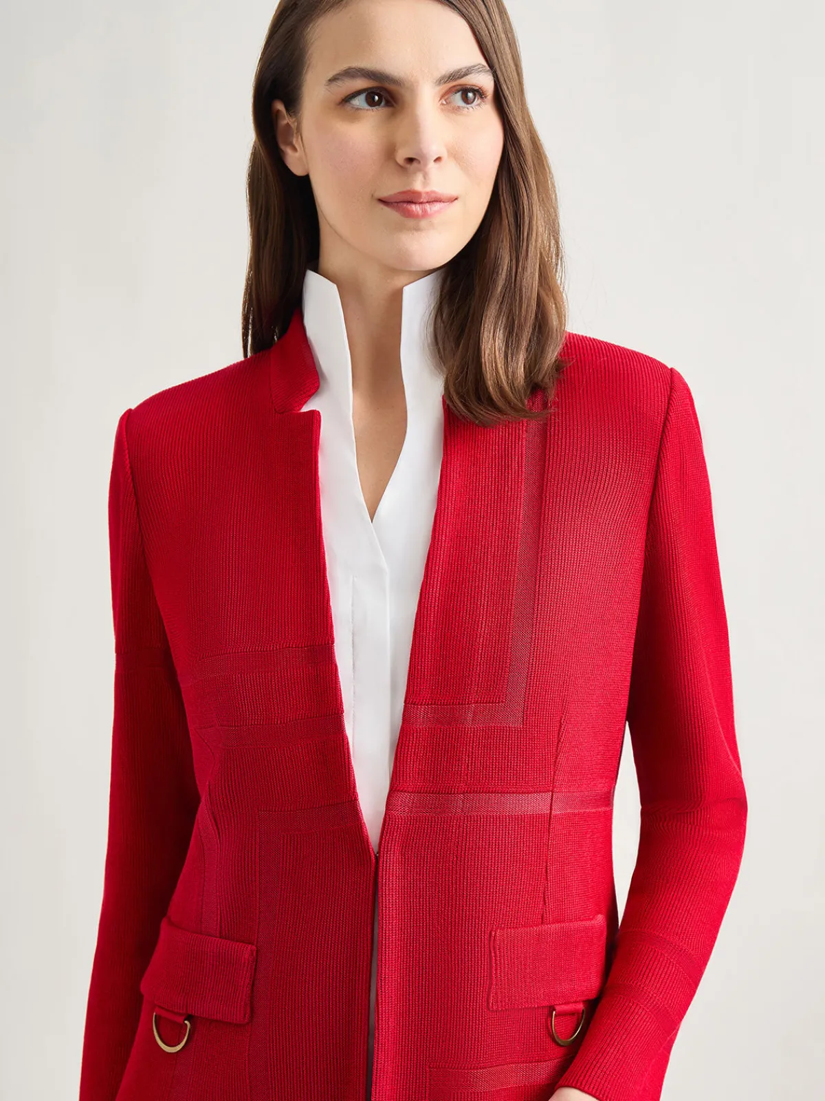 Jackets & Coats|Misook Inverted Notch Collar Tailored Knit Jacket Rouge