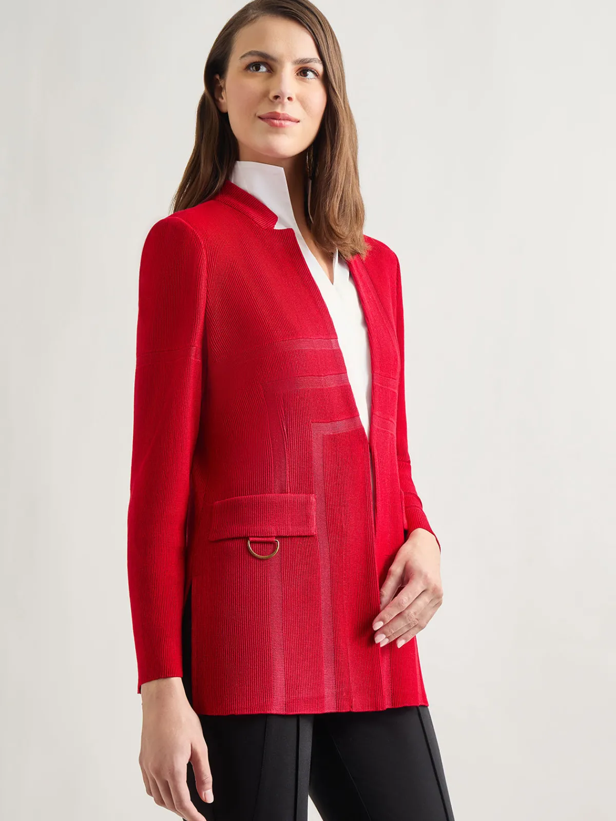 Jackets & Coats|Misook Inverted Notch Collar Tailored Knit Jacket Rouge