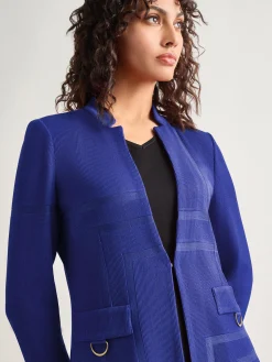 Jackets & Coats|Misook Inverted Notch Collar Tailored Knit Jacket StarryNightBlue