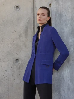 Jackets & Coats|Misook Inverted Notch Collar Tailored Knit Jacket StarryNightBlue
