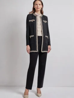 Jackets & Coats|Misook Jewel Neck Contrast Trim Cable Knit Jacket Black/Biscotti