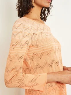Tops & Tees|Misook Jewel Neck Tunic - Ombre Pointelle Soft Knit Citrine/ItalianClay/Biscotti