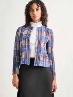 Jackets & Coats|Misook Jewel Neck Tweed Jacket Sand/NewIvory/Black/LyonsBlue/Russet