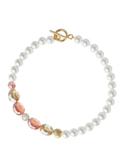 Accessories|Necklaces|Misook 18K Matte Gold Plated Peach Crystal Necklace Peach/Pearl