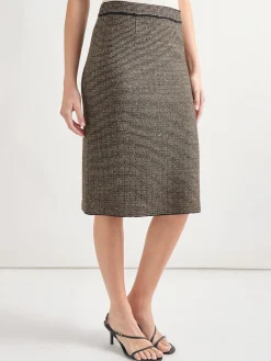 Skirts|Misook Knee-Length Lurex Knit Straight Skirt Black/Gold