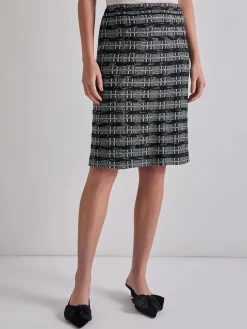 Skirts|Misook Knee-Length Tweed Knit Pencil Skirt Black/NewIvory