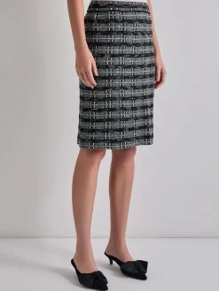 Skirts|Misook Knee-Length Tweed Knit Pencil Skirt Black/NewIvory