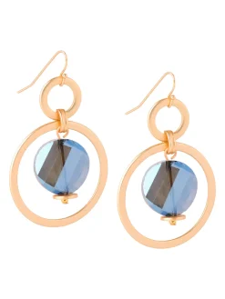 Accessories|Earrings|Misook Labradorite and Matte Gold Hoop Earrings Blue/Gold