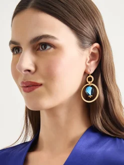 Accessories|Earrings|Misook Labradorite and Matte Gold Hoop Earrings Blue/Gold