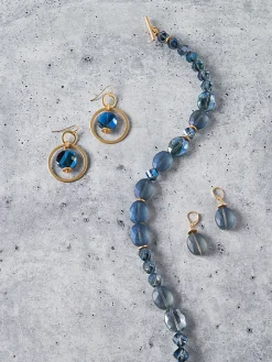Accessories|Earrings|Misook Labradorite and Matte Gold Hoop Earrings Blue/Gold