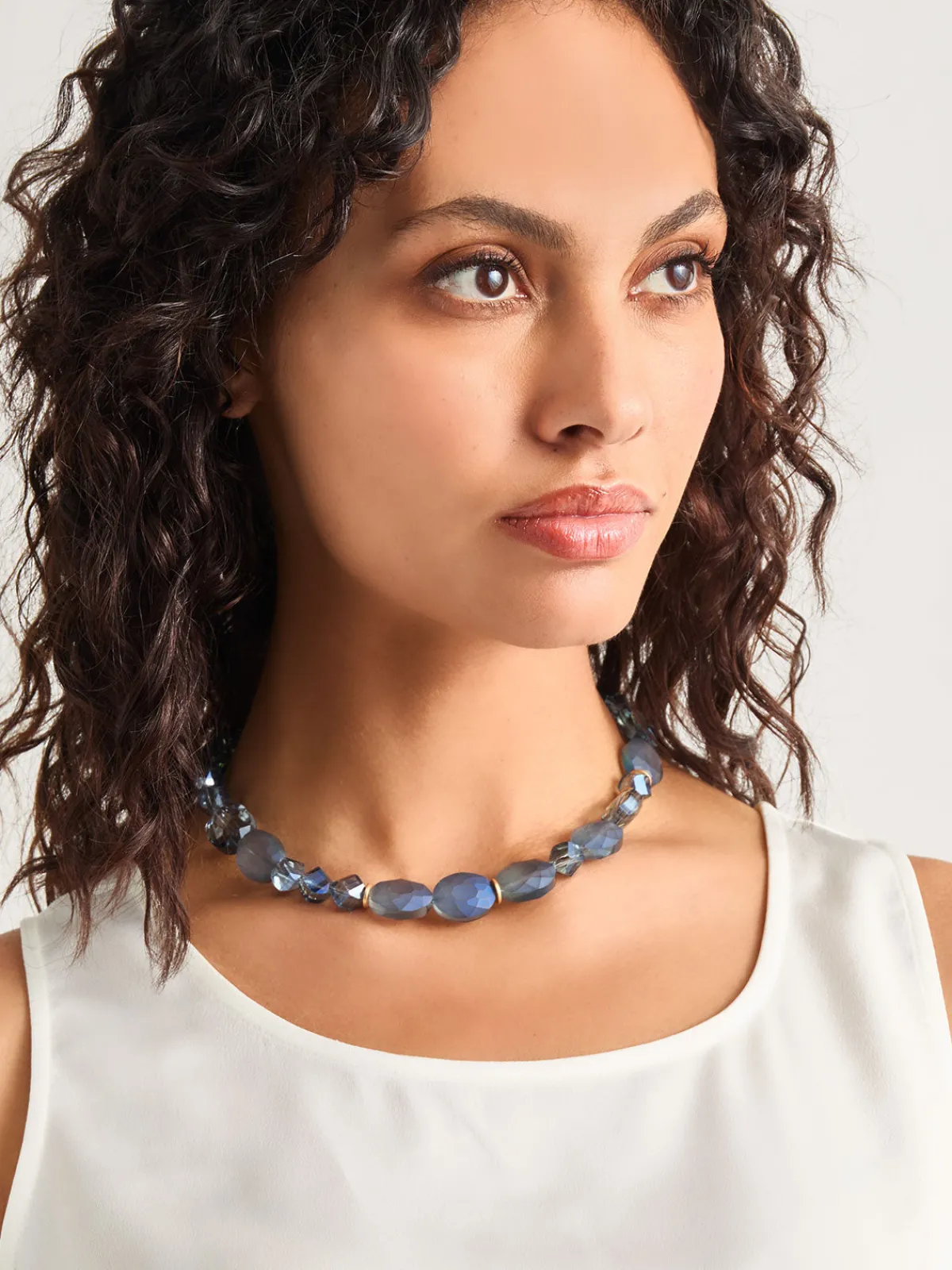 Accessories|Necklaces|Misook Labradorite Mixed Crystal Necklace Blue/Gold