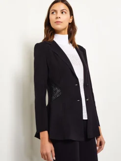 Jackets & Coats|Misook Lace Accent Tailored Knit Blazer Black