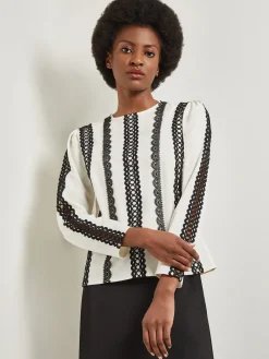 Blouses & Shirts|Tops & Tees|Misook Lace Applique Woven Blouse NewIvory/Black