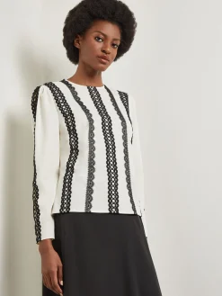 Blouses & Shirts|Tops & Tees|Misook Lace Applique Woven Blouse NewIvory/Black