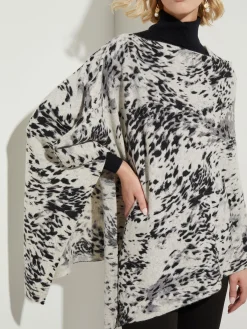 Jackets & Coats|Tops & Tees|Misook Leopard Print Cashmere Poncho GreyCombo