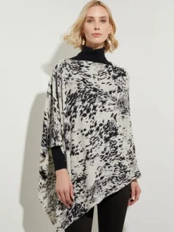 Jackets & Coats|Tops & Tees|Misook Leopard Print Cashmere Poncho GreyCombo