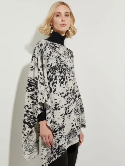 Jackets & Coats|Tops & Tees|Misook Leopard Print Cashmere Poncho GreyCombo