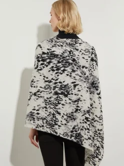Jackets & Coats|Tops & Tees|Misook Leopard Print Cashmere Poncho GreyCombo