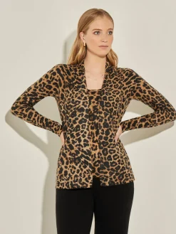 Jackets & Coats|Misook Leopard Print Open Front Cashmere Cardigan Camel/Black
